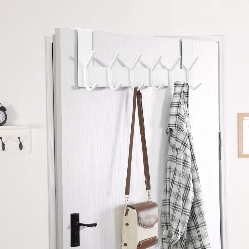 Dseap Over The Door Hook Hanger - 6 Hooks Over Door Coat Rack for Hanging Clothes Hat Towel,White, 2 Packs - Image 5
